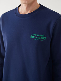 Bisiklet Yaka Bask?l? Erkek Kal?n Sweatshirt