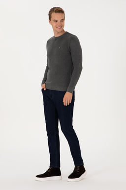 Erkek Slim Fit Bisiklet Yaka Antrasit Melanj Basic Kazak - U.s. polo assn фото 4