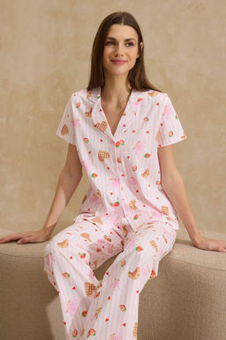 Pembe-Cok Renkli %100 Pamuk Eglence Desenli Orme Pijama Tak?m? THMSS26PT00008