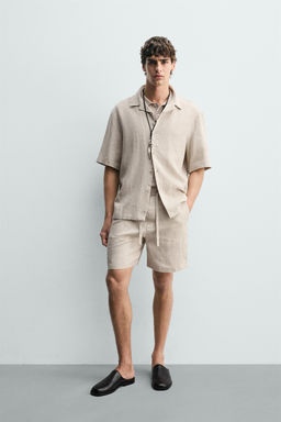 100% LINEN RELAXED FIT BERMUDA SHORTS
