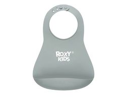 Нагрудник детский для кормления ROXY-KIDS мягкий с кармашком и застежкой, цвет серый