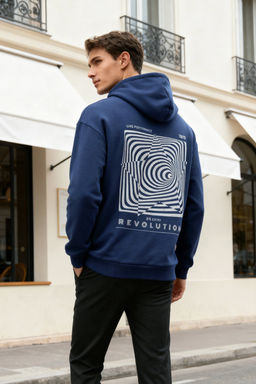 TRENDYOL MAN Siyah Oversize/Genis Kesim Kapusonlu Labirent Bask? Polar Pamuk Sweatshirt TMNAW24SW00201 - Trendyolmilla фото 20