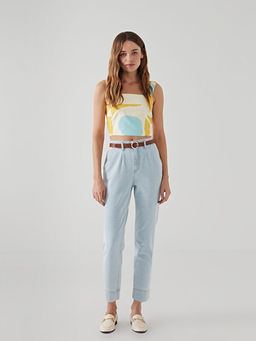 Beli Kemerli Mom Fit Kad?n Jean Pantolon