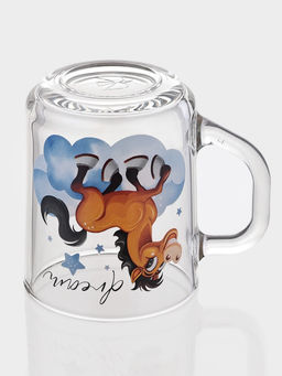 Цена за 20 шт. Кружка Green tea. Лошади мечтатели, 250 мл, стекло, прозрачная, рисунок МИКС