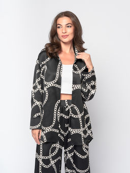 Блуза черного цвета в пижамном стиле с принтом - 1001dress фото 2