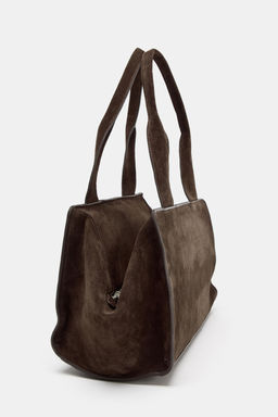 DOUBLE HANDLE SPLIT SUEDE LEATHER BAG - Zara фото 6