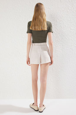 TRENDYOLMILLA Bej Keten Gorunumlu Yuksek Bel Dokuma Sort & Bermuda TWOSS25SR00050 фото 6