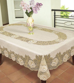 Скатерть арт. 240150/150/3, прямоугольная, размеры 150см х 220 см, цвет: крем/золото