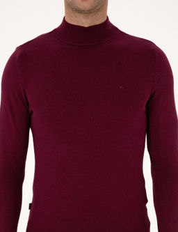 Bordo Slim Fit Yar_m Bal_k__ Yaka Basic Triko Kazak