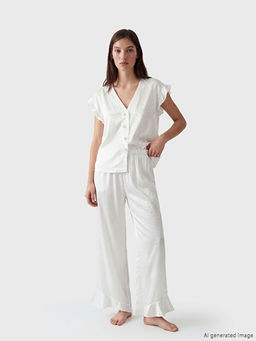 Desenli Kad?n Saten Pijama Tak?m