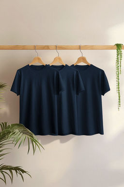 Lacivert 3lu Paket Slim/Dar Kesim Basic %100 Pamuk Tok Kumas T-shirt TMNSS19BO0007