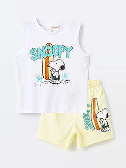 Bisiklet Yaka Snoopy Bask?l? Erkek Bebek Atlet ve Deniz ?ortu 2li Tak?m