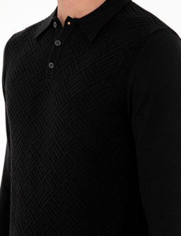 Siyah Slim Fit D__meli Polo Yaka Triko Kazak - Pierre cardin фото 7