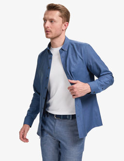Lacivert Oxford Slim Fit Kolay _t_lenebilir G_mlek