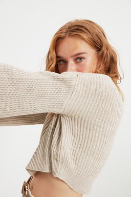 Tas Crop Genis Kal?p Ispanyol Kol Triko Kazak TWOAW20KZ0743