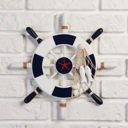 Декор настенный, панно «Штурвал с морской звездой», бело-синий, 33×33×2 см