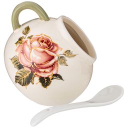 СОЛОНКА С ЛОЖКОЙ КОРЕЙСКАЯ РОЗА 9,5*9,5 СМ. ВЫСОТА=10 СМ. / 170 МЛ.