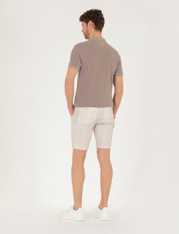 Bej Slim Fit Beli Lastikli Desenli Bermuda _ort