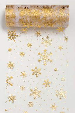 Фатин Снежинки 15 см*15 ярд (SF-3776) белый/золото - Больше подарков фото 2