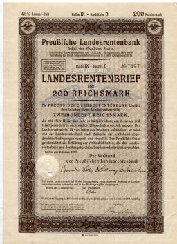 Облигация 4,5% 200 рейхсмарок 1937 года Германия