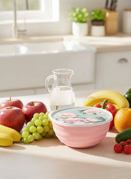 Миска "Латина" 2,1л с крышкой с декором "Сад пионов" (розовый) 223152308/04