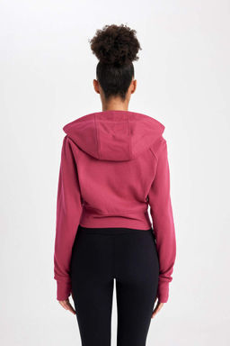 Укороченный толстый свитшот DeFactoFit с капюшоном и двойным карманом на молнии фото 8