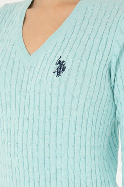 Женский базовый свитер водно-зеленого цвета с v-образным вырезом Неожиданная скидка в корзине - U.s. polo assn фото 7