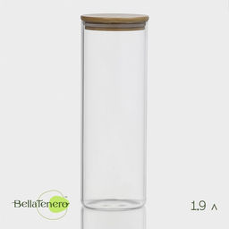 Банка для сыпучих BellaTenero «Эко», 1.9 л, 10×28.5 см, с бамбуковой крышкой, стекло, прозрачная