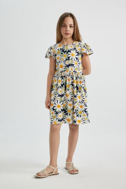 K?z Cocuk Cicekli K?sa Kollu Elbise