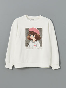 Bisiklet Yaka Payetli K?z ?ocuk Sweatshirt