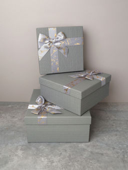 Коробка подарочная квадратная 3 штуки 19х19 см / 3403-5 /уп 36/серая - ГалеонТрейд фото 2