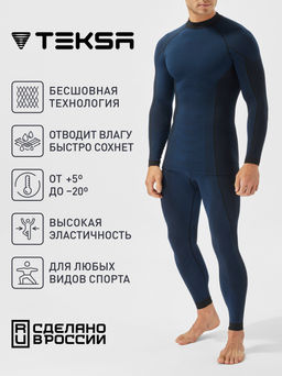 TEKSA Комплект мужской термокальсоны TLP 004 + термофуфайка TLS 004 darkblue-black