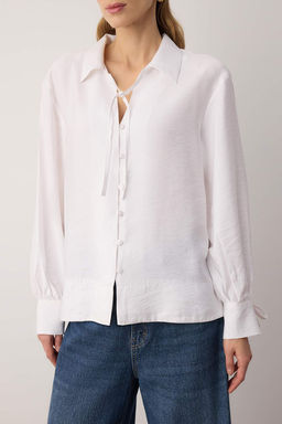 Sustainable Beyaz Boho Modal Baglama Detayl? Oversize Modal Gomlek TWOAW26GO00080