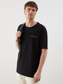 Bisiklet Yaka K?sa Kollu Bask?l? Penye Erkek Ti??rt