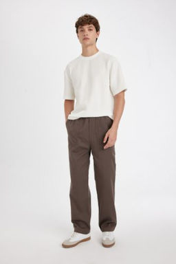 Gabardin Pantolon Wide Straight Fit Cepli Genis Duz Paca