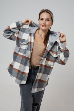 Рубашка женская в клетку с капюшоном РЖКК-01