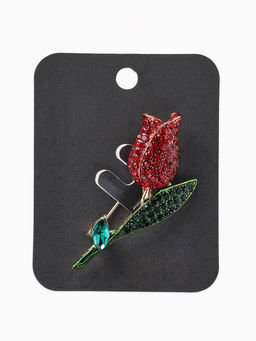 Брошь «Цветок» тюльпан, стразы, цвет красно-зелёный в золоте