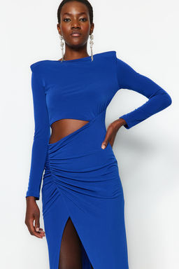 Trendyolmilla Siyah Kruvaze Yaka Cut Out/Pencere Detayl? Orme S?k Abiye Elbise TPRAW23EL00272  фото 28