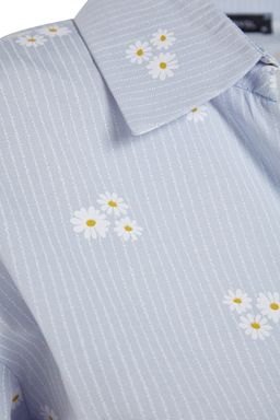 TRENDYOLMILLA Mavi Cizgili Cicek Desenli Pamuklu Oversize Genis Kal?pl Dokuma Gomlek TWOSS23GO00373  фото 7