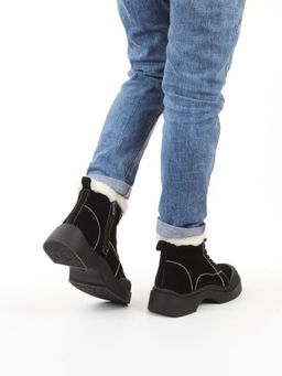 04-WD021-2M BLACK Ботинки зимние женские (натуральная замша, 100% шерсть)