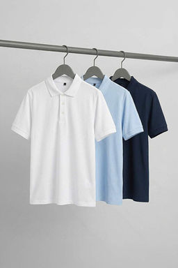 Lacivert - Mavi- Beyaz Slim/Dar Kesim 3l_ Paket Polo Yaka T-shirt TMNSS25PO00047
