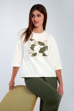 Арт. 10807 Пижама с брюками 44-52 (5 шт) Цвет:верх-молочный,низ-полынь