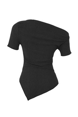 Antrasit Asimetrik Buzgu/Drape Detayl? Vucuda Oturan Esnek Orme Bluz TWOSS25BZ00272