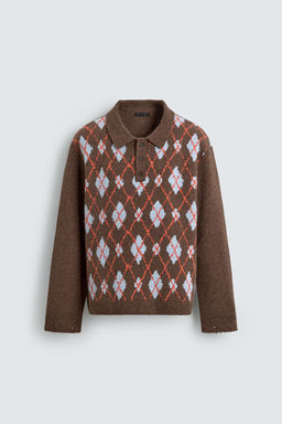 KNIT ARGYLE POLO SHIRT WITH RIPPED EFFECT - Zara фото 15