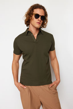 Haki Regular/Normal Kesim Dokulu Polo Yaka T-shirt TMNSS24PO00038