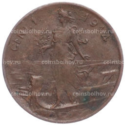 Монета 1 чентезимо 1914 года Италия