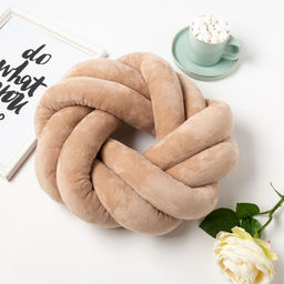 Подушка-узел Этель, d=33см, цвет тёмно-бежевый, велюр  фото 2