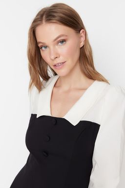 TRENDYOLMILLA Siyah Vucudu Saran Gomlek Yaka Mini Dokuma Elbise TWOAW23EL00611 фото 8