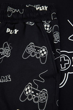 Siyah Regular Fit Bask_l_ _ortlu Pijama Tak_m_ TMNSS25PT00060 - Trendyolmilla фото 2