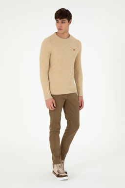Erkek Slim Fit Bisiklet Yaka Kum Kazak - U.s. polo assn фото 4
